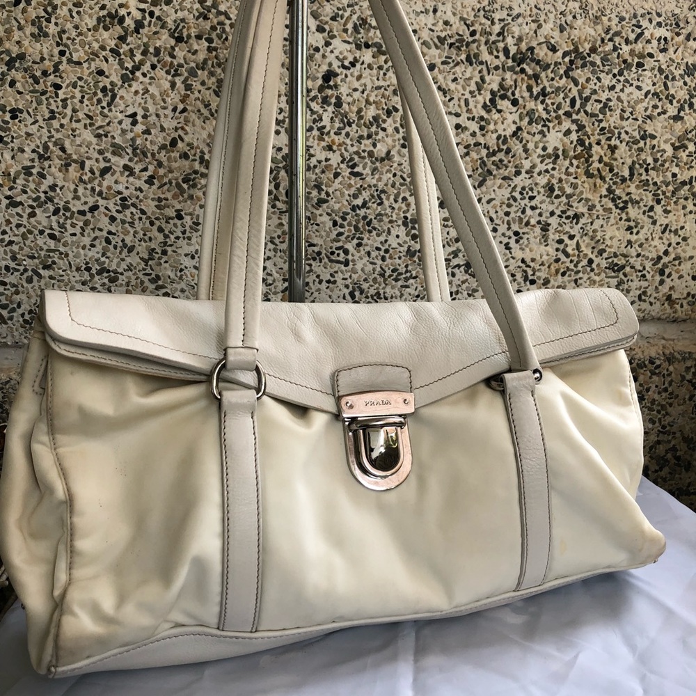 COPY - Prada white nylon/pebbles leather purse